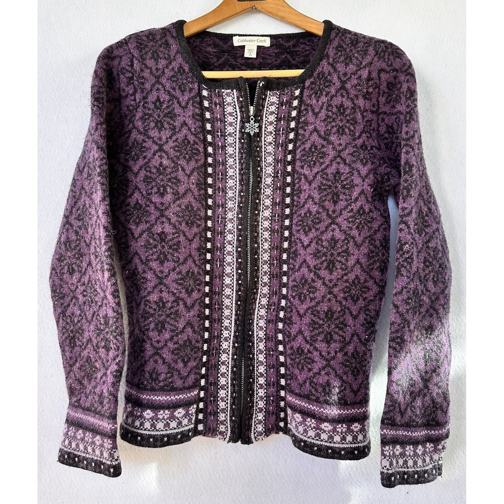 Coldwater Creek Wool Cardigan Beaded Zip Up Women S Purple Excellent